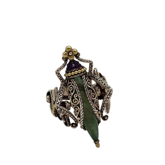 Barbara Bixby Jewelry Grasshopper Sterling Silver 18K Gold Filigree Ring Size 10 - Picture 2 of 16